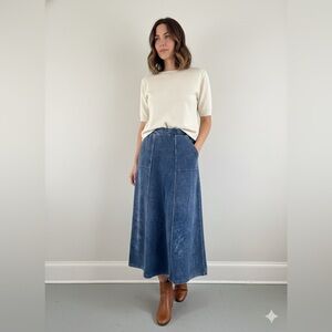 NWT Duet Dark Denim Wash Panel Pocket Midi Skirt – Size S